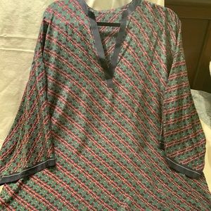 Pure silk black blouse with green & pink design.